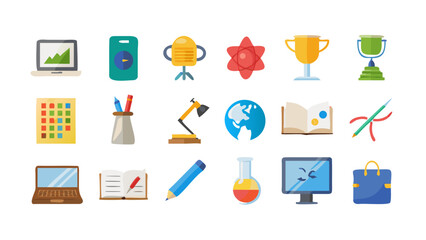 Collection of educational and school related icons on a black background