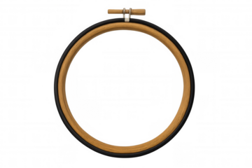 Round wooden embroidery hoop isolated on transparent background, perfect for needlework, crafts, and diy projects