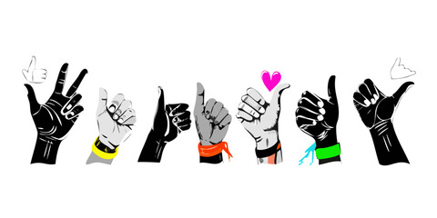 Diverse hands showing thumbs up and heart symbol