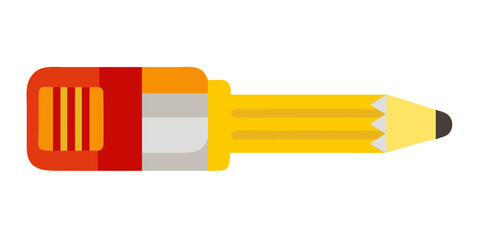 Yellow pencil with red and orange pencil sharpener