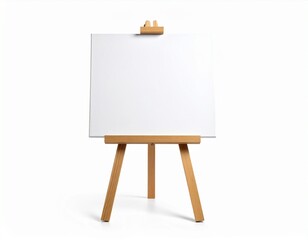 Blank White Art Canvas on a Wooden Easel on white background 