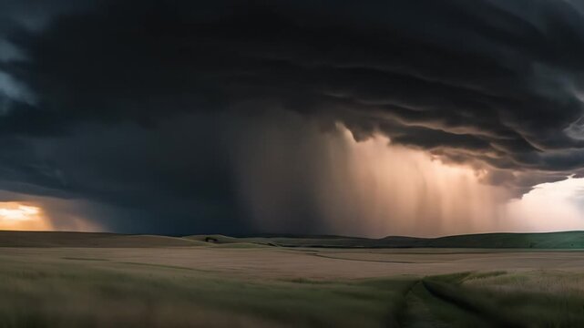 Massive Supercell Thunderstorm Over Open Plains
