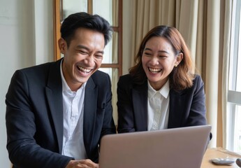 Obraz premium Business Collaboration Office Photo Indoor Close-Up Young Asian Professionals Engaged in Work