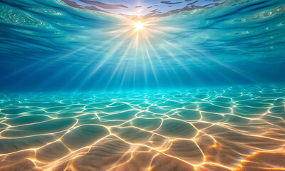 Underwater Paradise Sunlight Streaming Through Azure Waters Over Sandy Seabed Captivating Marine Landscape and Serene Ocean Environment