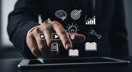Business Strategy Digital Interface Icon Design on Tablet Screen  Innovative Technology Solutions for Modern Management and Data Analysis