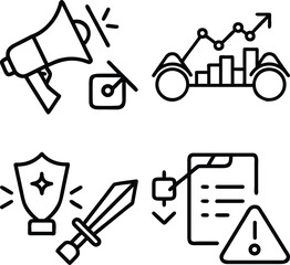 Obraz premium Four icons representing business concepts marketing growth defense and risk