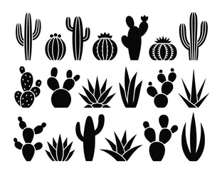 Fototapeta premium Vibrant collection of diverse cactus silhouettes for modern desert design projects and natural themes