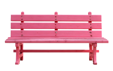 Pink Wooden Park Bench on White Background