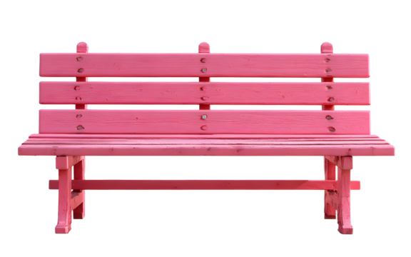 Pink Wooden Park Bench on White Background