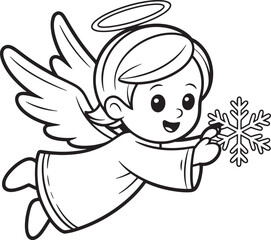 Cute angel holding a snowflake isolated on transparent background
