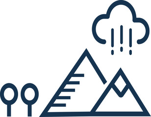 Scenic mountain landscape illustration with rain and trees, perfect for nature, outdoor adventure, weather, hiking, and eco-themed designs. Minimal and clean vector style