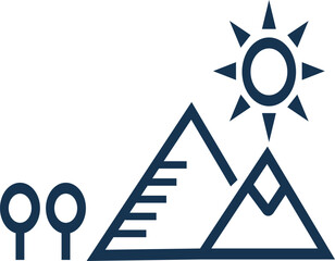 Scenic mountain landscape with bright sun and green trees illustration, perfect for nature, travel, outdoor adventure, and environmental themes. Clean and versatile vector design