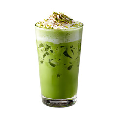 Refreshing Iced Matcha Drink with Whipped Cream and Pistachios