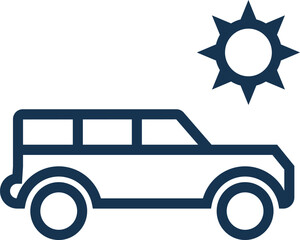 Sunny day outdoor activity illustration with a car under the bright sun, perfect for travel, vacation, summer road trip, and adventure themes. Clean and versatile vector design