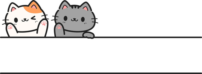 Name frame design with cute two cat greeting cartoon doodle