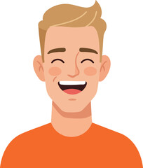 Happy smiling young man with orange shirt cheerful facial expression vector illustration 