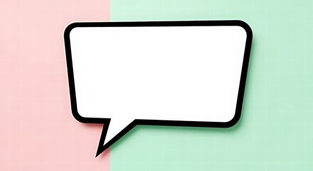 Fototapeta premium Blank comic book speech bubble on a pastel pink and mint green background.