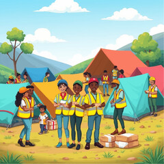 Fototapeta premium Volunteers happy with Humanitarian Aid