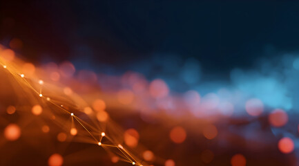 Dynamic Orange Plexus Network Glowing Against a Cool Blue Bokeh Digital Field.