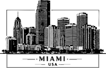 Naklejka premium Miami skyline USA urban vector.