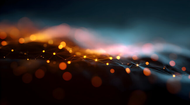 Luminous Golden Network Flowing Across a Digital Landscape with Bokeh. - Powered by Adobe