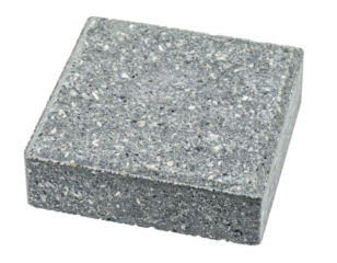 A sturdy, rectangular paving stone with a rugged, non-slip surface, in a uniform gray color, isolated on a white background.