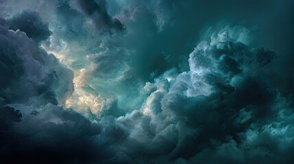 A dramatic sky filled with turbulent, dark storm clouds