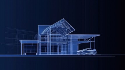 Architectural Wireframe Design of Modern House