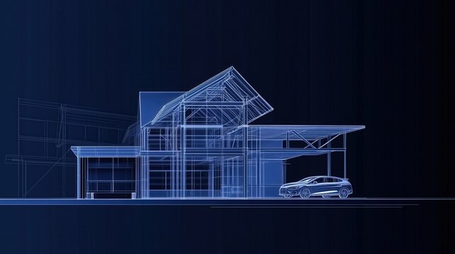 Architectural Wireframe Design of Modern House