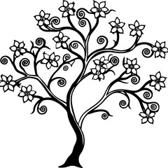 Blossom Spiral Tree on White