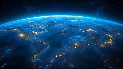 Fototapeta premium Global view of illuminated city lights on the Earth's surface.