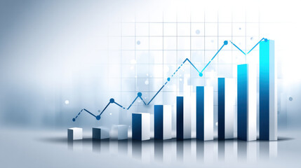 Increasing bar graph with blue line chart represents growth and progress in data analysis. visual conveys sense of achievement and upward movement in statistics