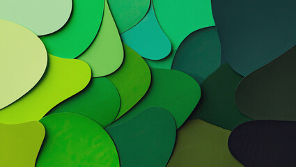 Layered green organic shapes background, AI generated