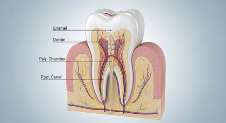 Detailed Anatomy Of Human Tooth Structure Showing Dentine Pulp Cavity