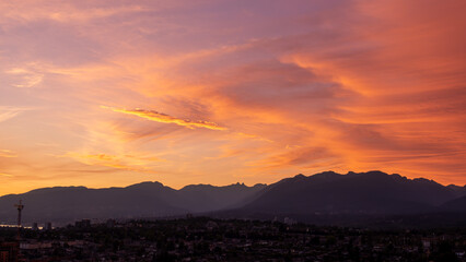 Sunset and sunrise views from Concord Brentwood Hillside East tower in Burnaby, BC, Canada