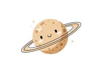 Fototapeta premium Cute cartoon planet saturn with rings smiling space astronomy