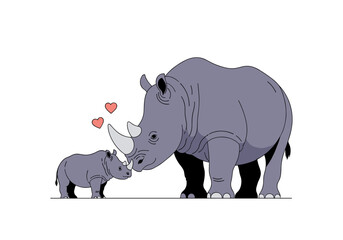 Obraz premium Gentle mother rhino nuzzles her tiny baby rhino with love