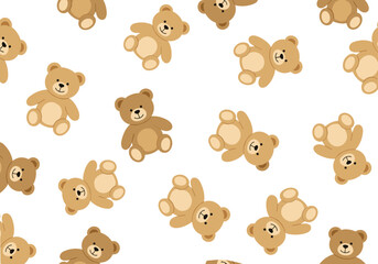 Adorable brown teddy bears scattered across a white background