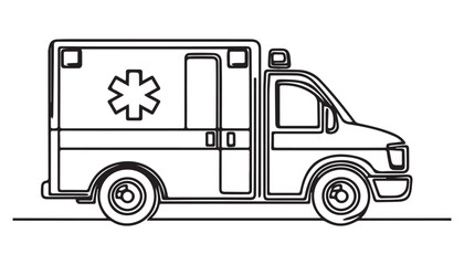 Continuous one single minimal line drawing ambulance