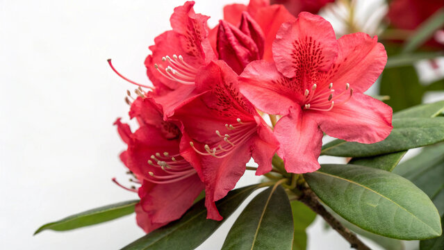 Red Rhododendron mountain flower, source of mad honey of Nepal, isolated with white background