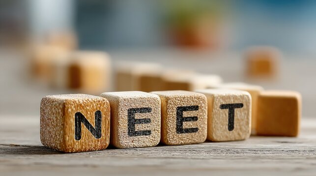 Wooden letter blocks spelling NEET