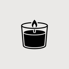 Minimalist Black Candle Icon in Glass Jar – Vector Illustration