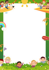 Obraz premium Green Colorful Illustrative Border Blank Background