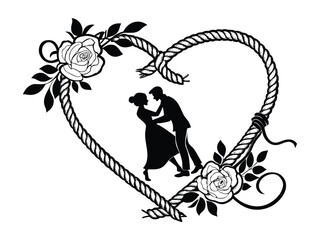 Dancing Couple in Rope Heart Frame