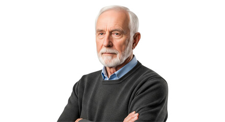 Título: Serious elderly man with crossed arms – fundo transparente
