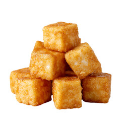 Golden Fried Tofu Cube on transparent background