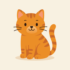 Cute cartoon orange cat illustration in flat style. Ideal for children’s designs, labels, packaging, banners, greeting cards, and art prints. 