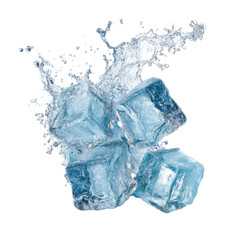 Fototapeta premium Splash of ice cubes creates refreshing water droplets in bright light setting