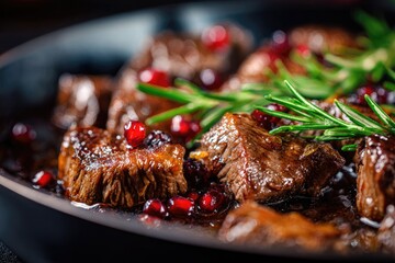 Close-up of pan-seared beef cubes