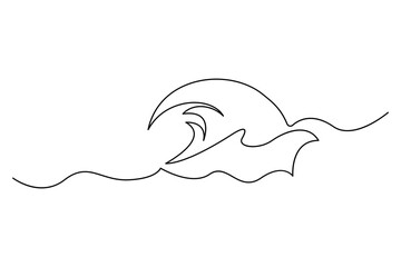 One line drawing of ocean wave minimalist sea outline vector art illustration
